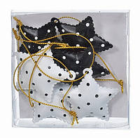 Набор новогодних украшений Звезда, 6 шт комплект, 8 см, металл, белый-черный, Jumi