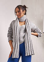Зимний женский полушерстяной серый свитер и шарф большого размера