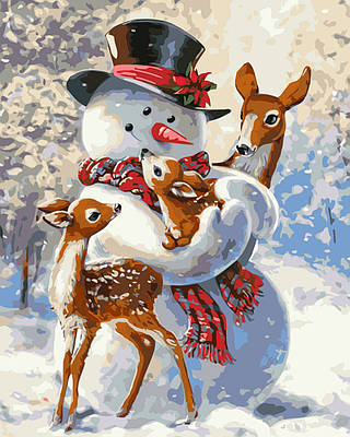 Картина за номерами 40×50 см Сніговик з оленятами Kontur DS0436