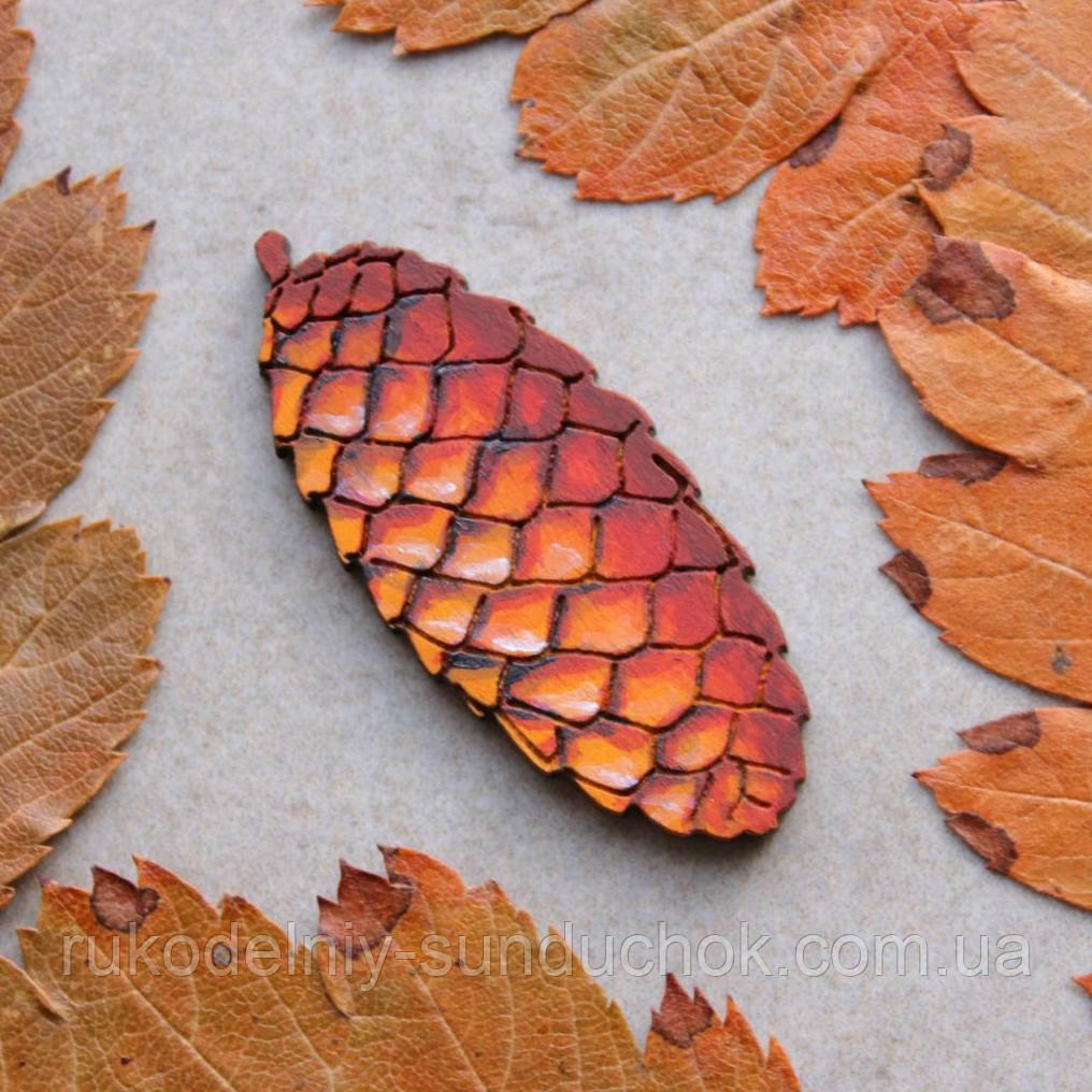 Дерев'яний магніт ручної роботи Шишка, фото 1