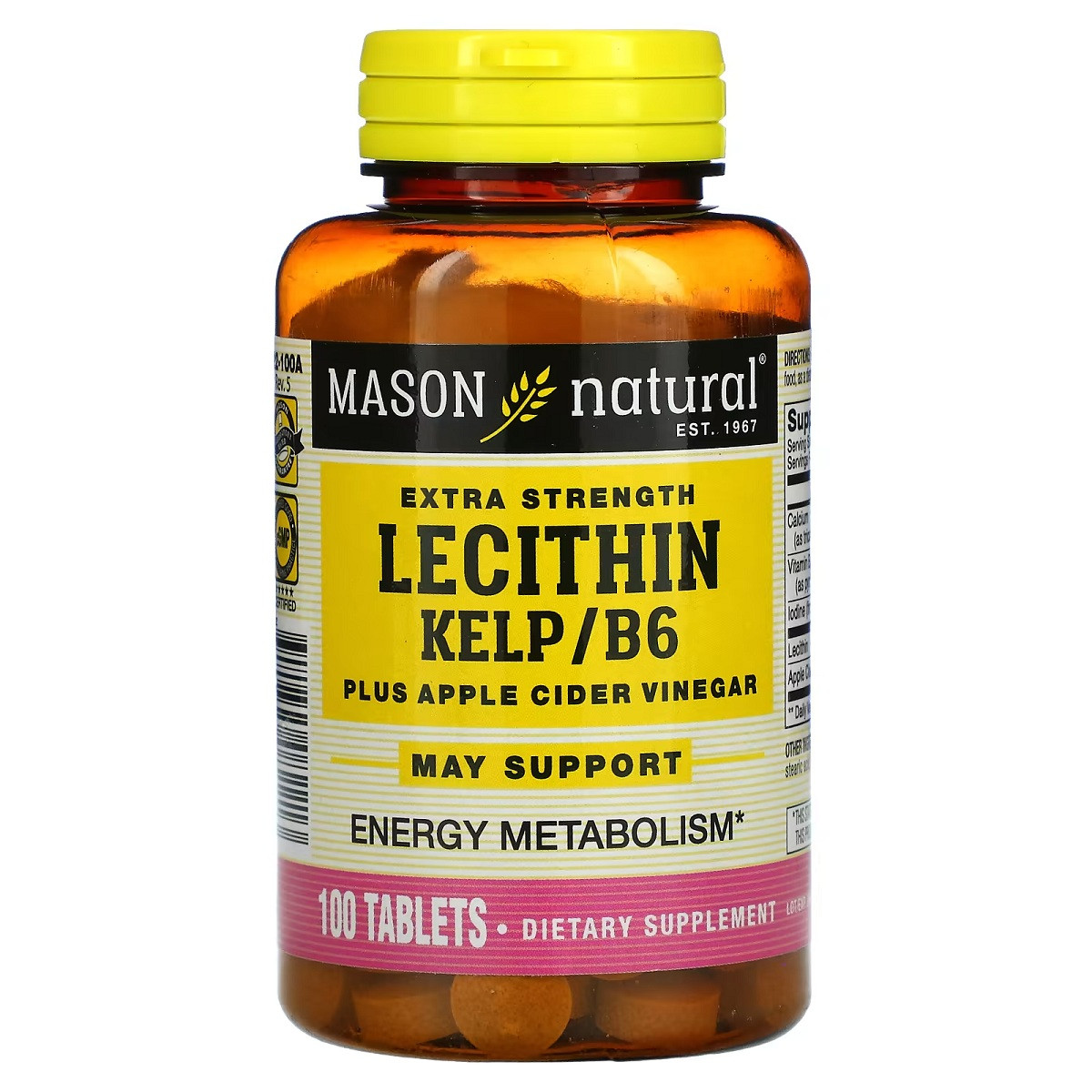 Лецитин із водоростями, В6 і яблучним оцтом, Extra Strength Lecithin Kelp B6 Apple Cider Vinegar, Mason