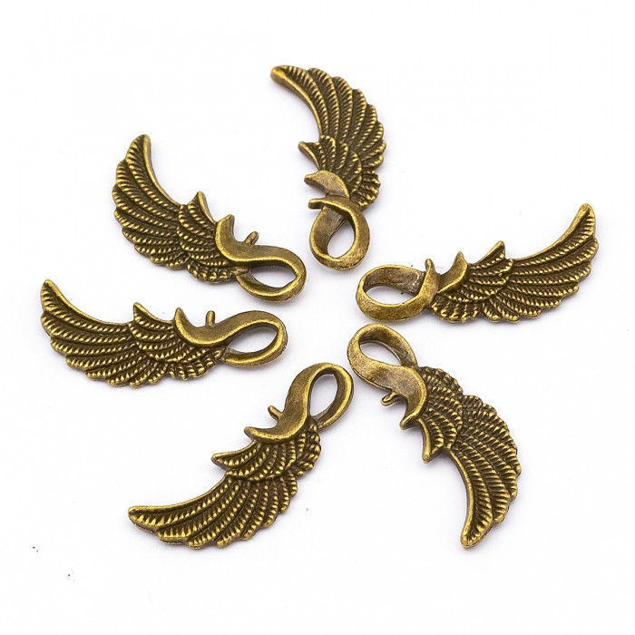 Кулон Крило, Метал, Колір Бронзовий, 32x15мм, 6 шт, фото 1