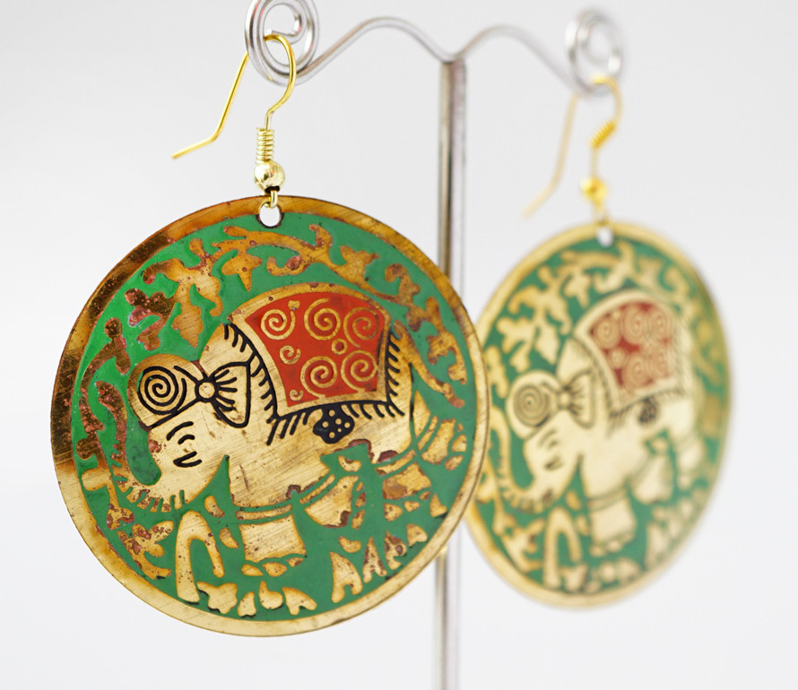 Сережки Круг СЛОНИК Зелені середні, фото 1