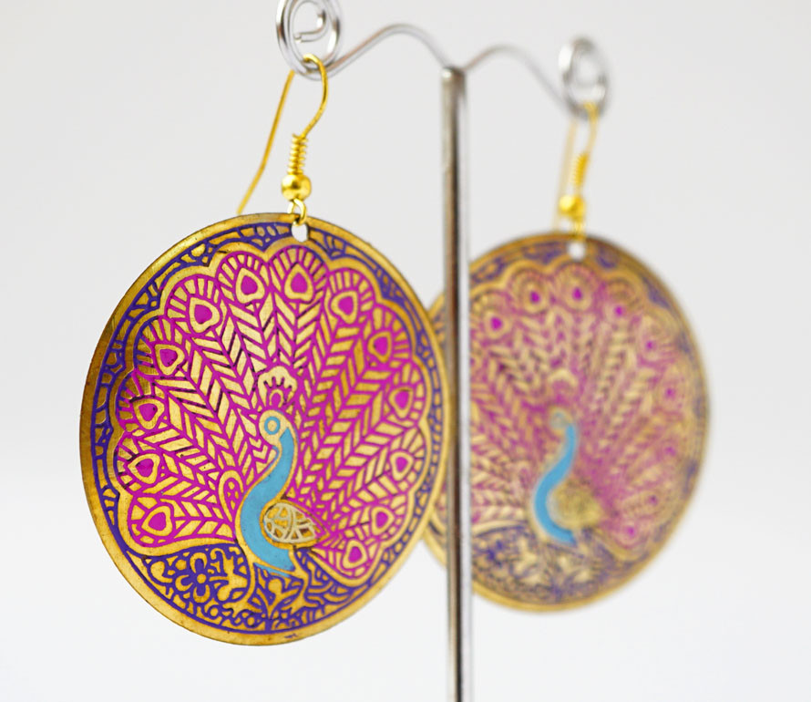 Сережки Круг Павлін Рожеві великі, фото 1