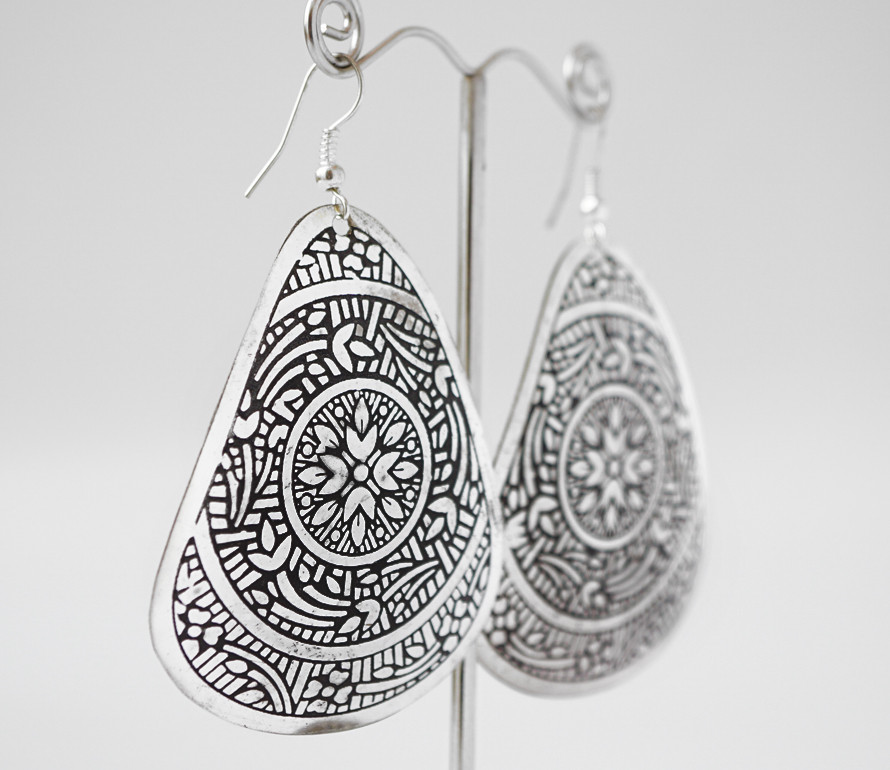 Сережки Трикутник Білий метал великі, фото 1