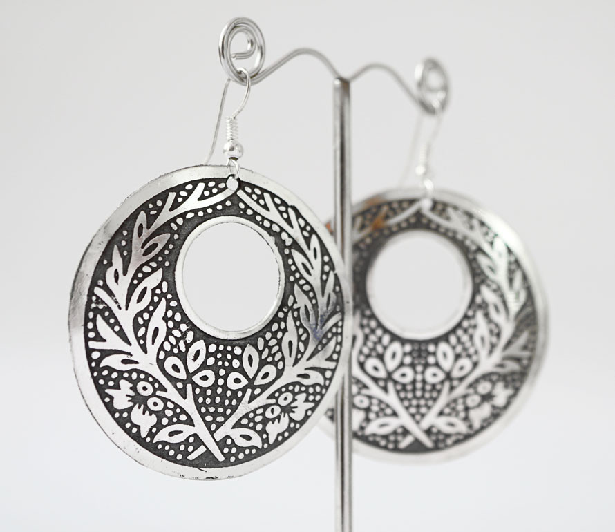 Сережки Круг із діркою Білий метал, фото 1