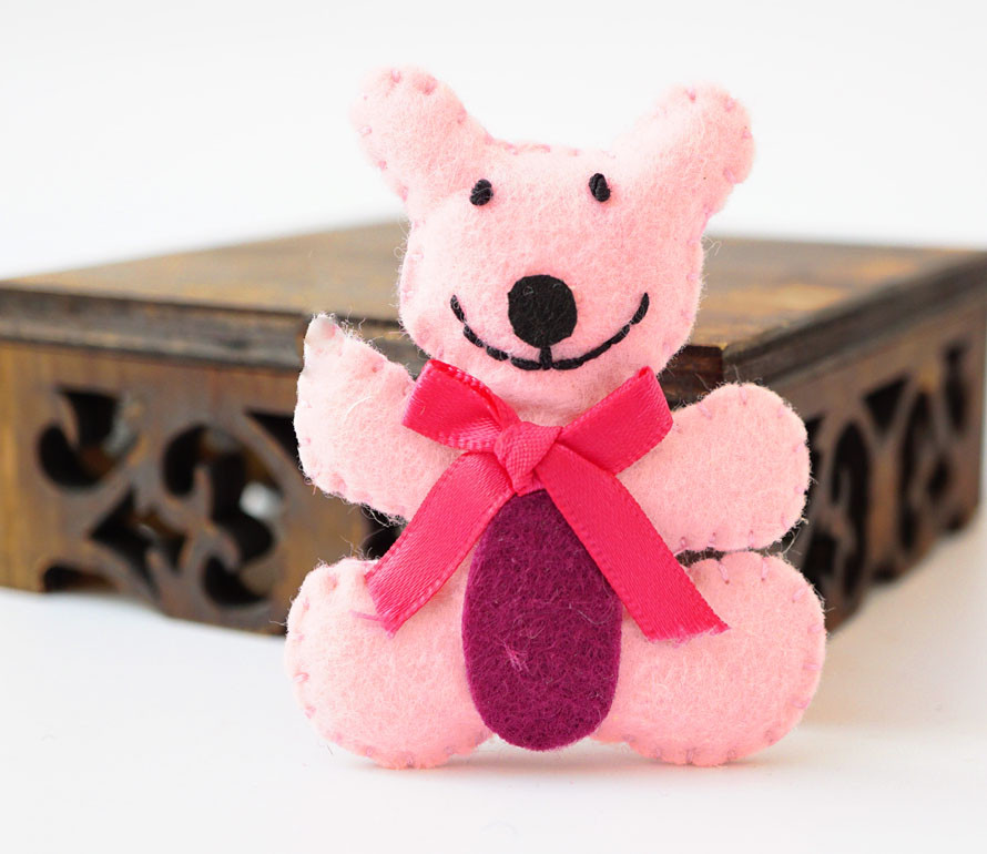 Брошка повстяна Ведмедик Рожевий, фото 1