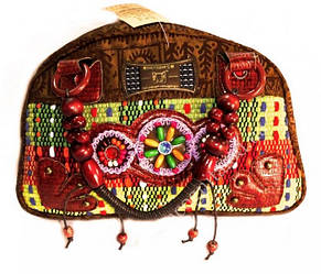 Сумка дамська шкіра + текстиль + намистини No4