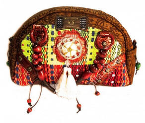 Сумка дамська шкіра + текстиль + намистини No5