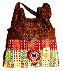 Сумка дамська шкіра + текстиль + намистини No7