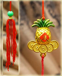 Підвіска Фен Шуй пластик із пензликом Ананас + монети