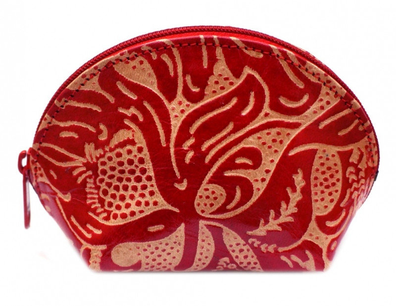 Гаманець шкіряний на змійці Джунглі Бордовий, фото 1