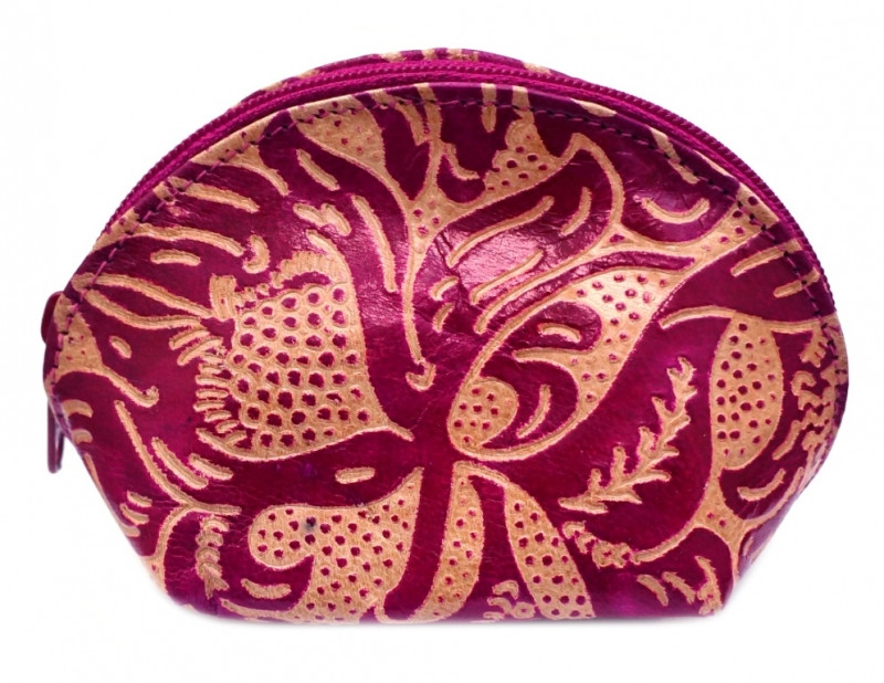 Гаманець шкіряний на змійці Джунглі Малиновий, фото 1