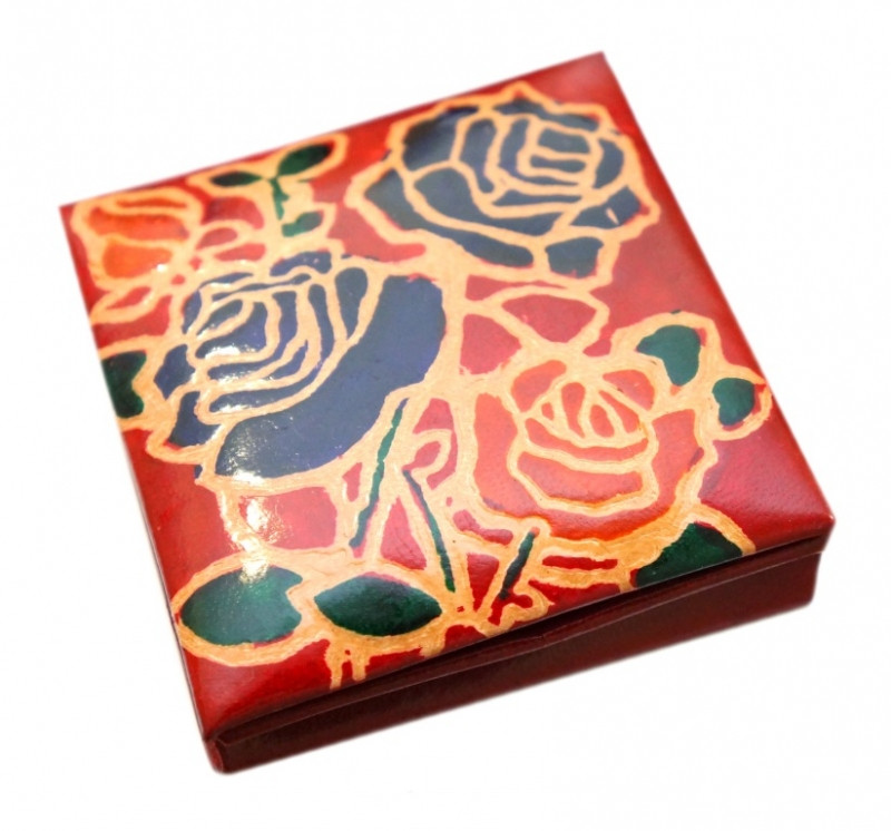 Гаманець шкіряний на кнопці Троянди Червоний, фото 1