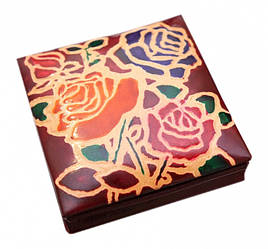 Гаманець шкіряний на кнопці Троянди Бордовий