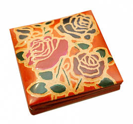 Гаманець шкіряний на кнопці Троянди Жовтогарячий