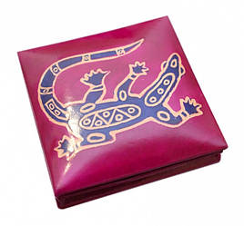 Гаманець шкіряний на кнопці Ящірка Малиновий