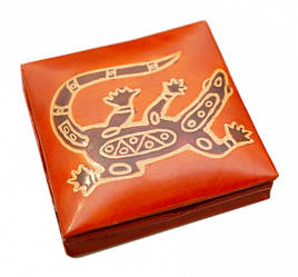 Гаманець шкіряний на кнопці Ящірка Жовтогарячий