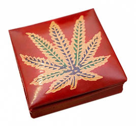 Гаманець шкіряний на кнопці Канабіс Червоний