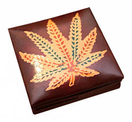 Гаманець шкіряний на кнопці Канабіс Бордовий