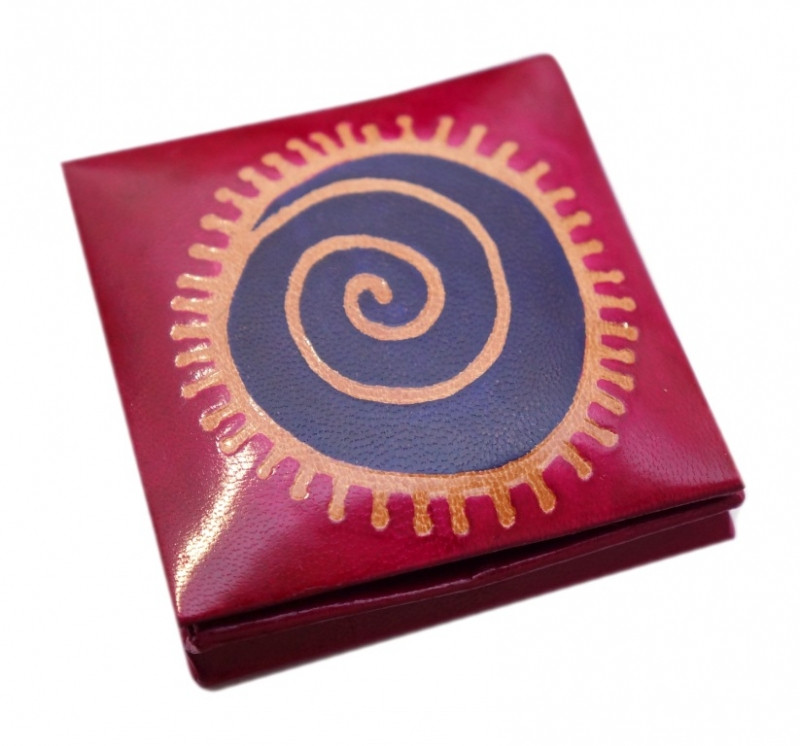 Гаманець шкіряний на кнопці Сонце Малиновий, фото 1