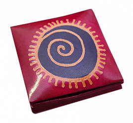 Гаманець шкіряний на кнопці Сонце Малиновий