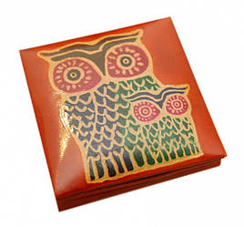 Гаманець шкіряний на кнопці Сови Жовтогарячий