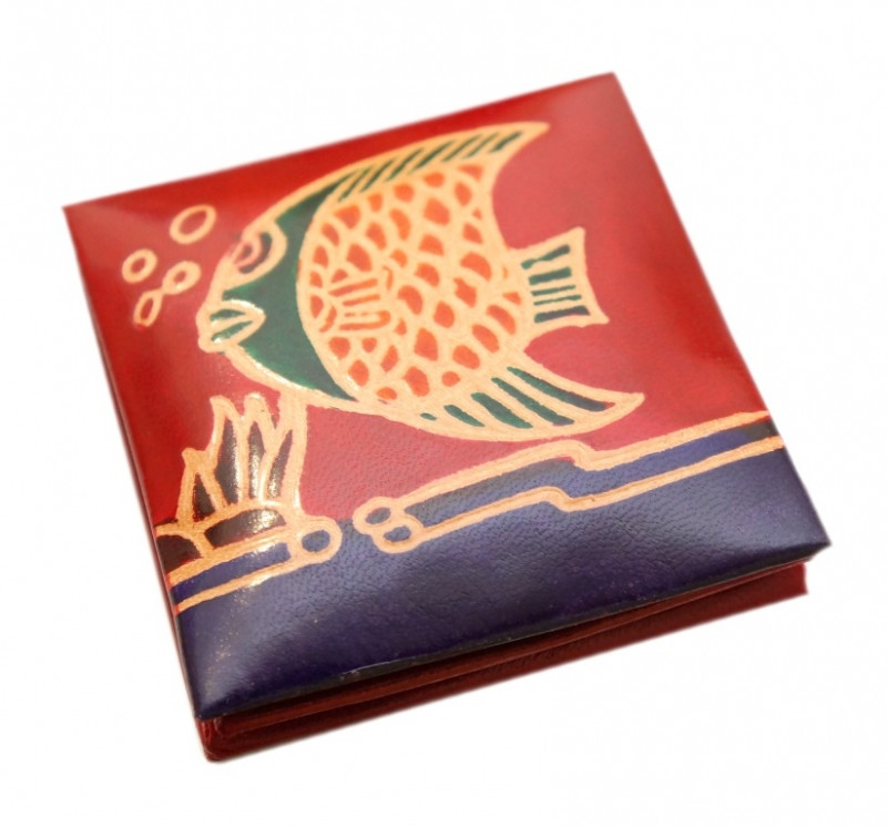 Гаманець шкіряний на кнопці Рибка Червоний, фото 1