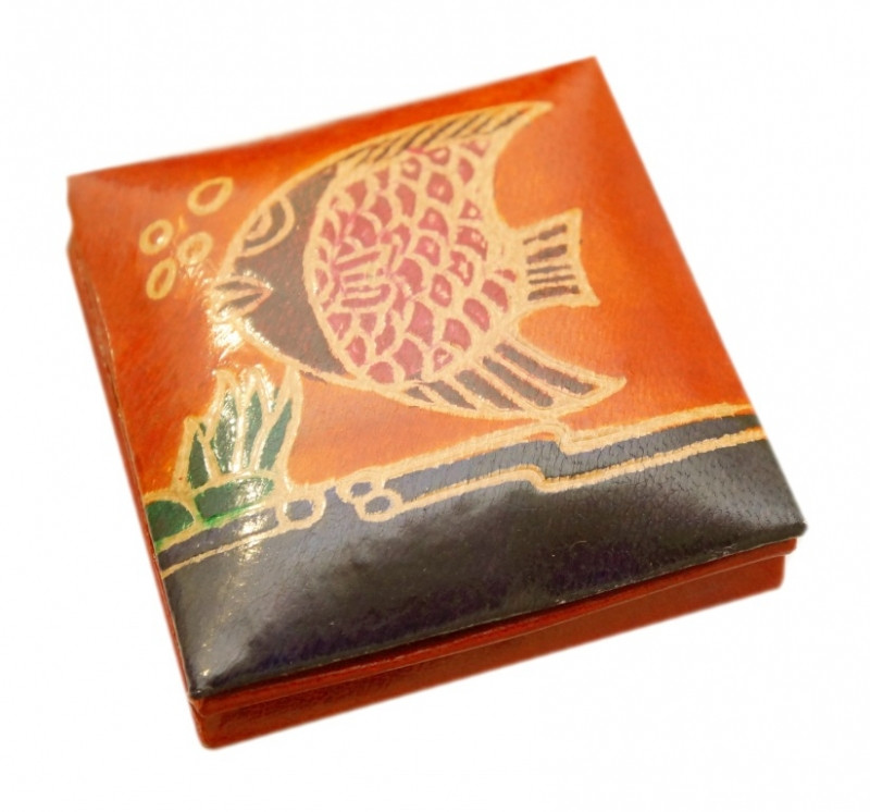 Гаманець шкіряний на кнопці Рибка Жовтогарячий, фото 1