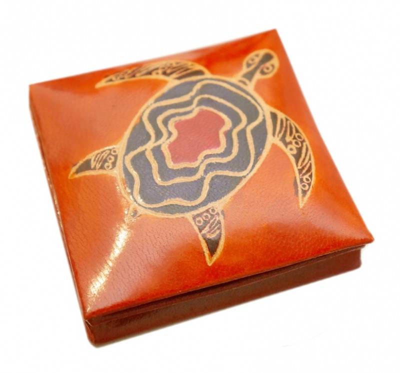 Гаманець шкіряний на кнопці Водяна черепаха Жовтогарячий, фото 1