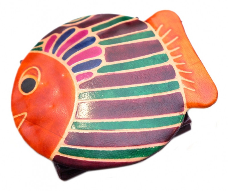 Гаманець шкіряний на кнопці ZOO Рибка Бордовий, фото 1