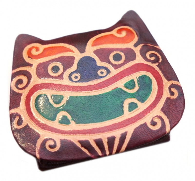 Гаманець шкіряний на кнопку ZOO Тигр Бордовий, фото 1