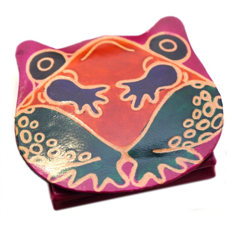 Гаманець шкіряний на кнопці ZOO Жаба Малиновий, фото 1