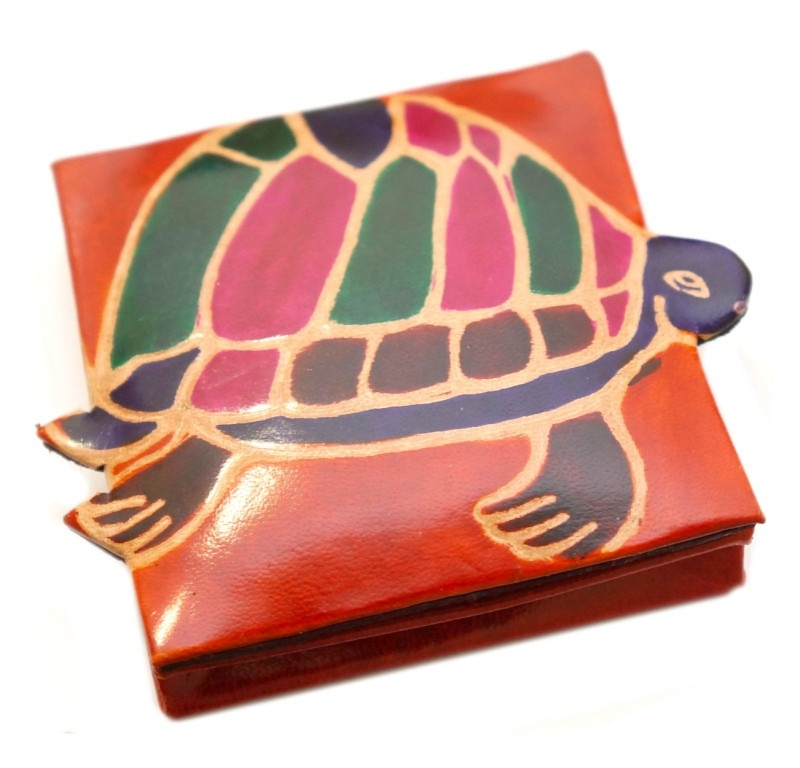 Гаманець шкіряний на кнопці ZOO Черепаха Жовтогарячий, фото 1