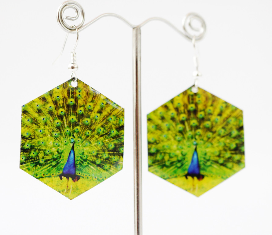 Сережки Хіппі Павлін No1 Шестигранник, фото 1