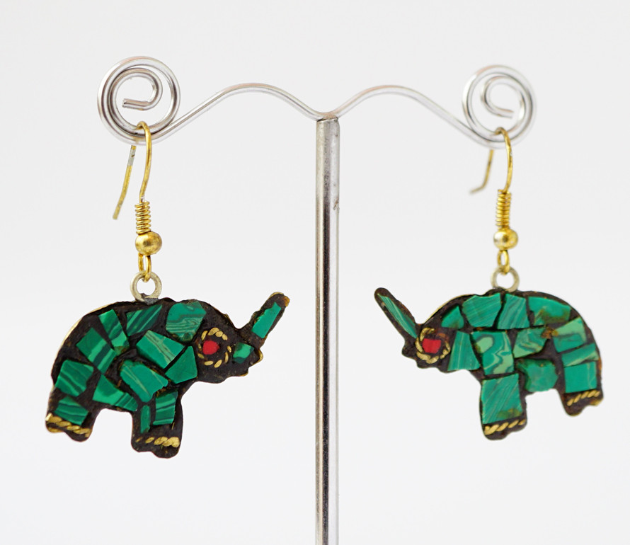 Сережки Непал СЛОНИК Зелені NEHA-NER7, фото 1