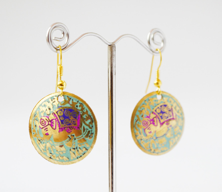 Сережки Круг СЛОНИК Салатові малі, фото 1