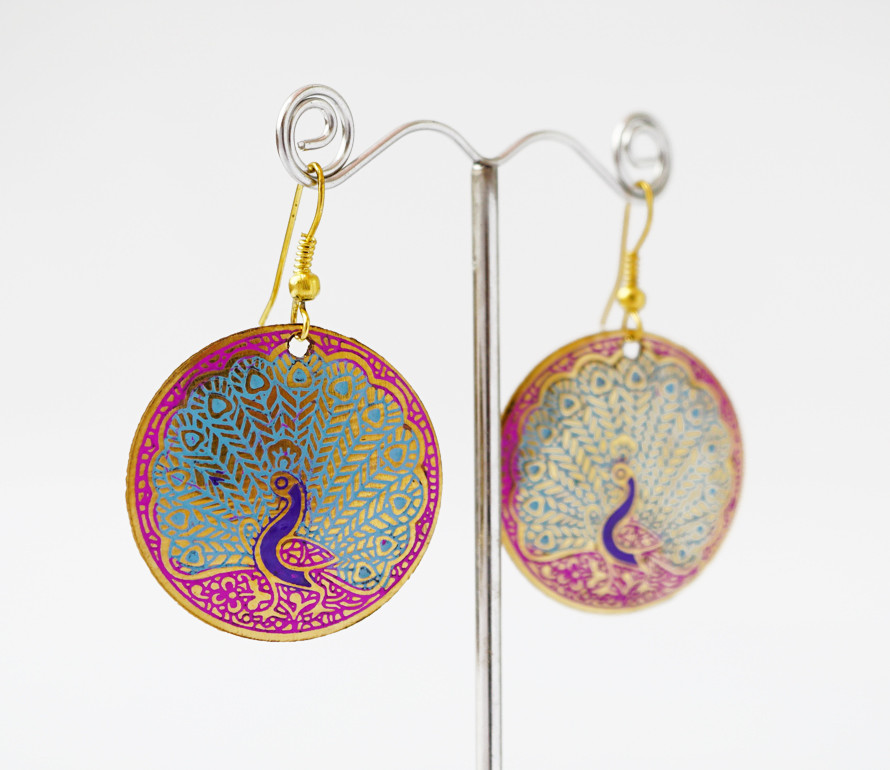 Сережки Круг Павич Блакитні середні, фото 1