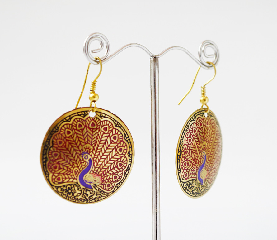 Сережки Круг Павлін Червоні середні, фото 1