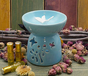 Аромалампа керамічна Метелик у квітах Блакитна No1