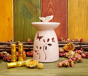 Аромалампа керамічна Метелик у квітах Рожева