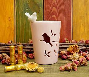 Аромалампа керамічна Пташка на краю Рожева