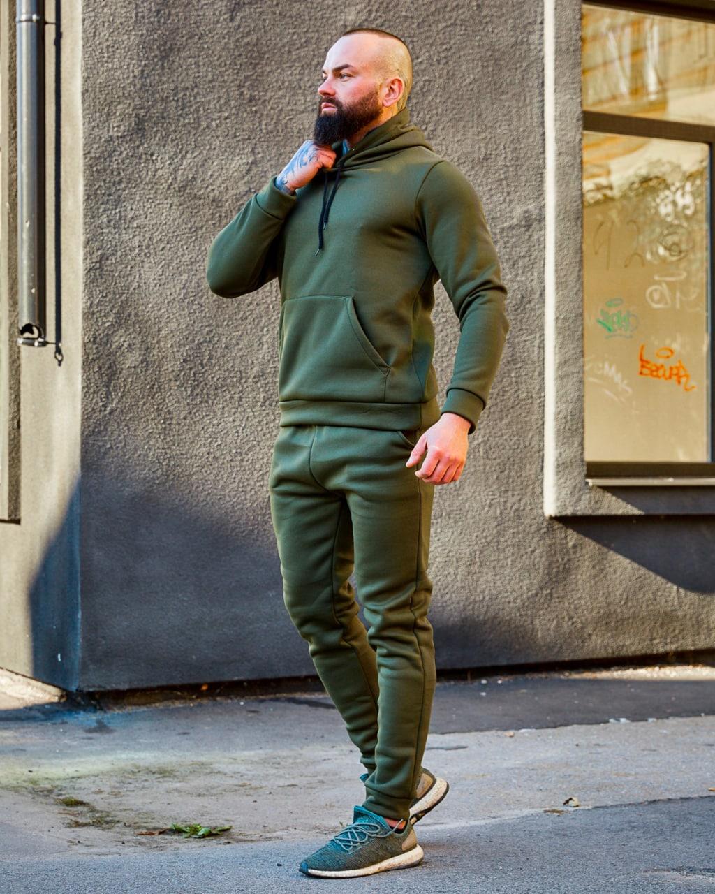 Чоловічий однотонний зимовий костюм на флісі, фото 1