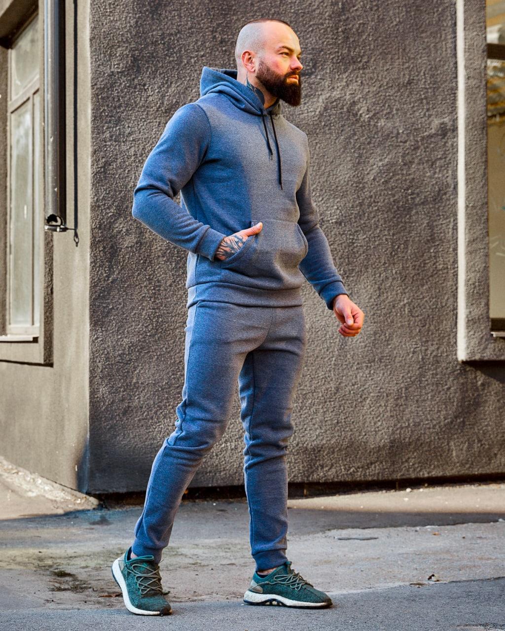 Зимовий спортивний костюм чоловічий на флісі сірий, фото 1