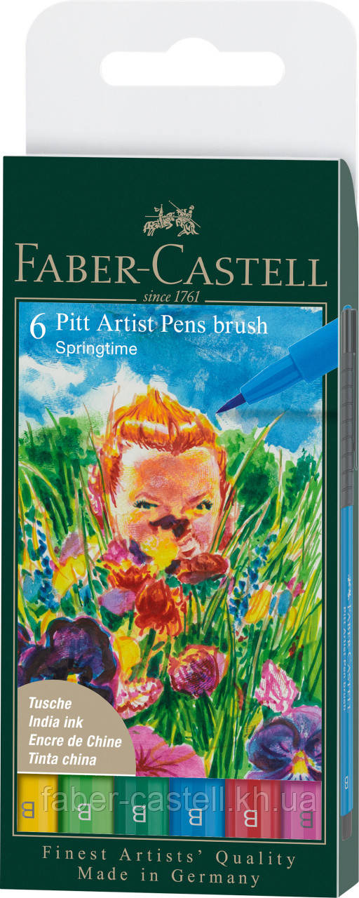 Набір капілярних ручок пензликів Faber-Castell PITT Artist Pens Brush Springtime, 6 кольорів, 167177