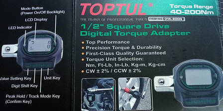 Цифровий динамометричний адаптер 1/2" 40-200Nm TOPTUL DTA-200N, фото 2
