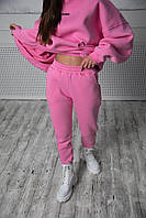 Женские зимние спортивные штаны оверсайз розовые | Брюки Джоггеры утепленные с начесом (Bon)