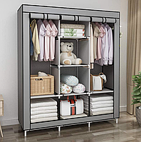 Мобильный тканевой шкаф для одежды HCX Storage Wardrobe 88130 на 3 секции Серый