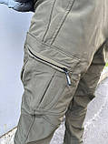 Штормові теплі штани чоловічі Softshell Хакі, 3XL, фото 3