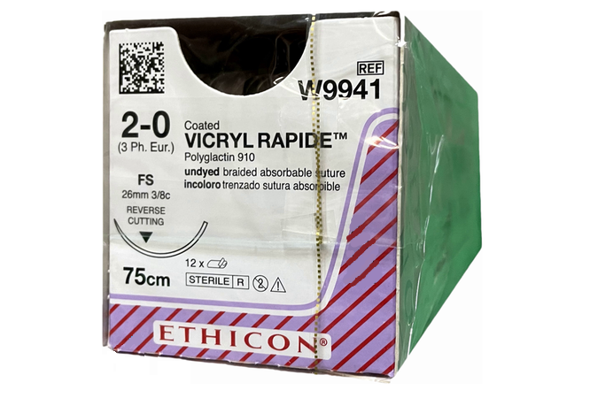 Хірургічна нитка Ethicon Вікрил Рапід (Vicryl Rapide) 2/0, довжина 75 см, обр-реж. голка 26 мм, W9941